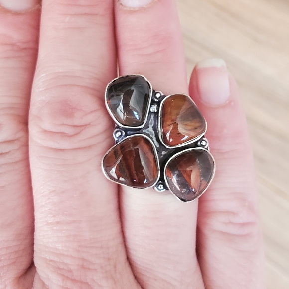 New Rare Red Tiger Eye 925 Silver Ring. - Picture 5 of 8